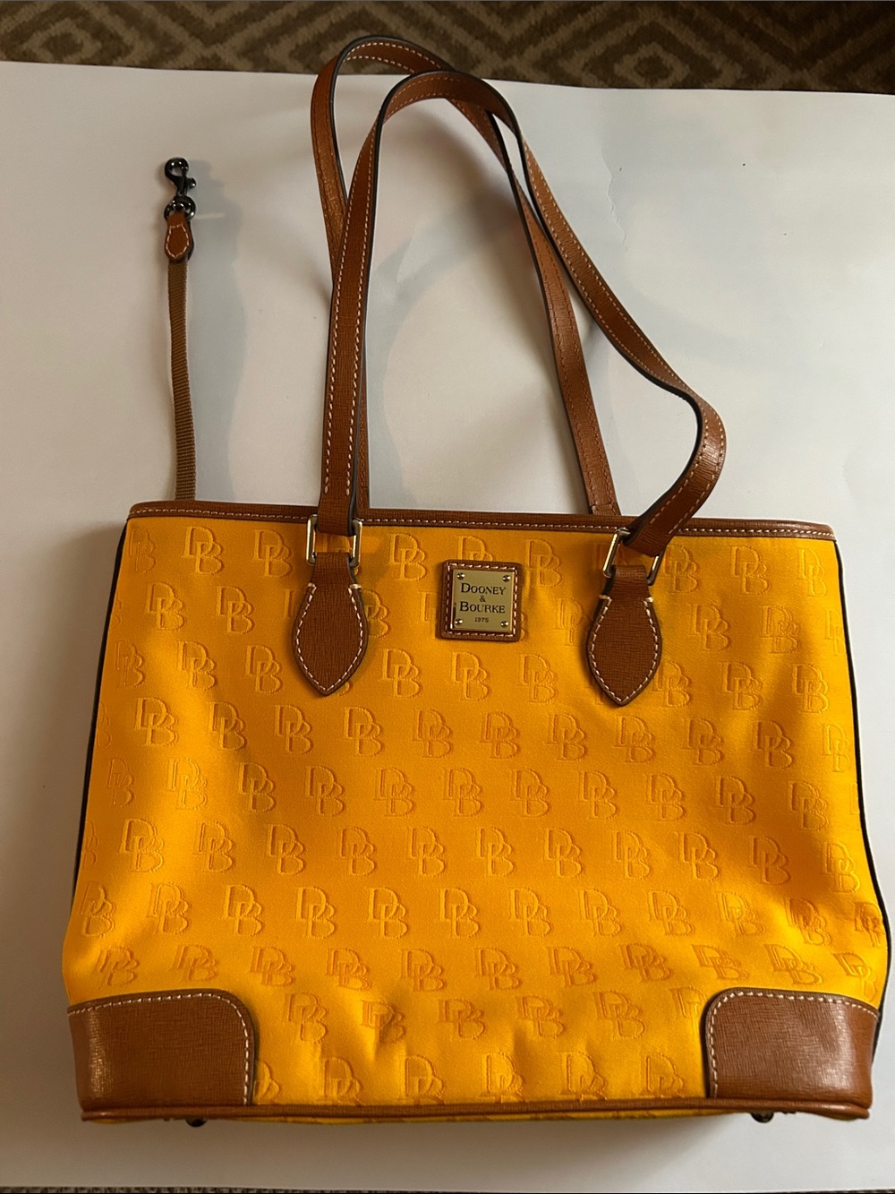 Dooney & Bourke Bright Yellow Signature Tote with Brown Leather Trim